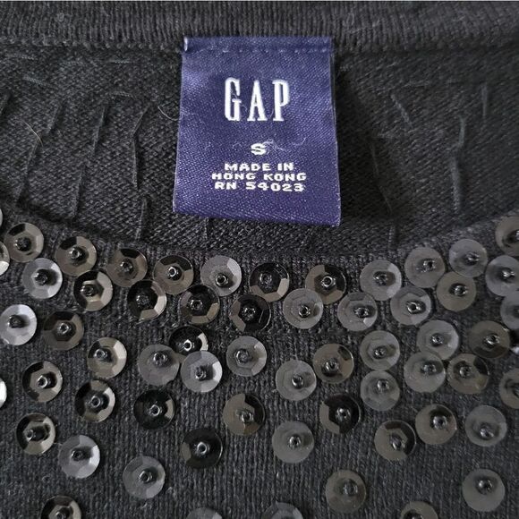 Gap Women's Black Elbow-length Roundneck Sequin & Bead Bodice Pullover Sweater - Picture 2 of 14